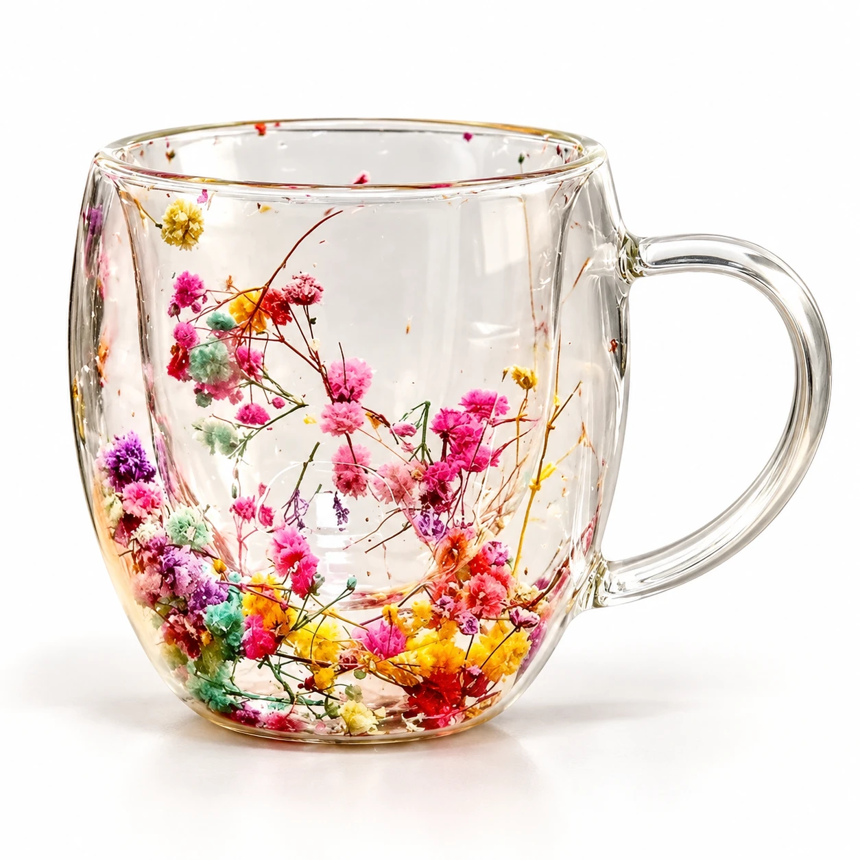 Double Wall Dried Flower Glass Tea Mug
